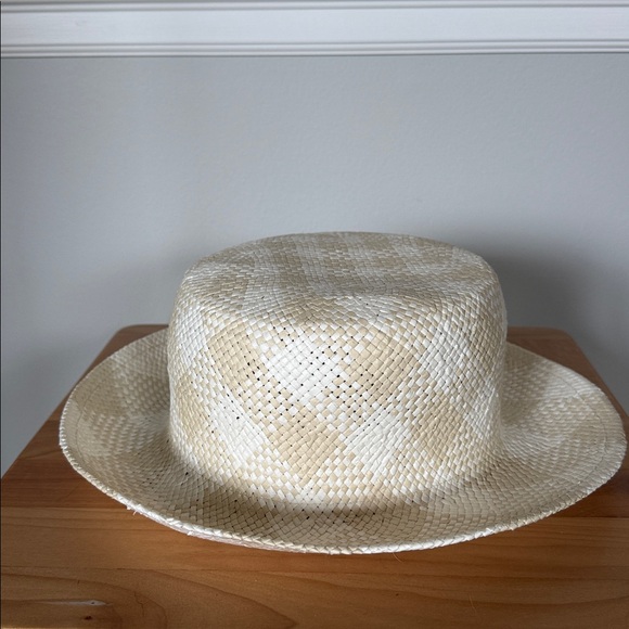 NWT J.Crew Factory Ivory & Beige Gingham Checkered Bucket Hat Size Med / Large - Picture 11 of 17